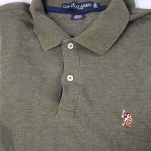 US Polo Assn Mens XL Olive Green Heathered Short Sleeve Polo Shirt Cotton Blend